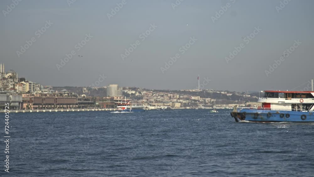 Sea view with ships passing on the Bosphorus, Istanbul Turkiye Sea view with ships passing on the Bosphorus, Istanbul Turkiye