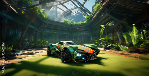 rocket league car garage grass