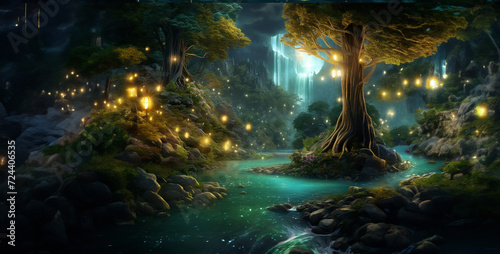 light in the forest  a photo of a Beautiful magical fairy tale