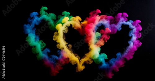 Rainbow smoky hearts on black background. Valentine's banner.