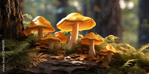 Magical mushrooms in dark mystery forest,Glowing Toadstools Secrets of the Dark and Magical Forest.

 photo