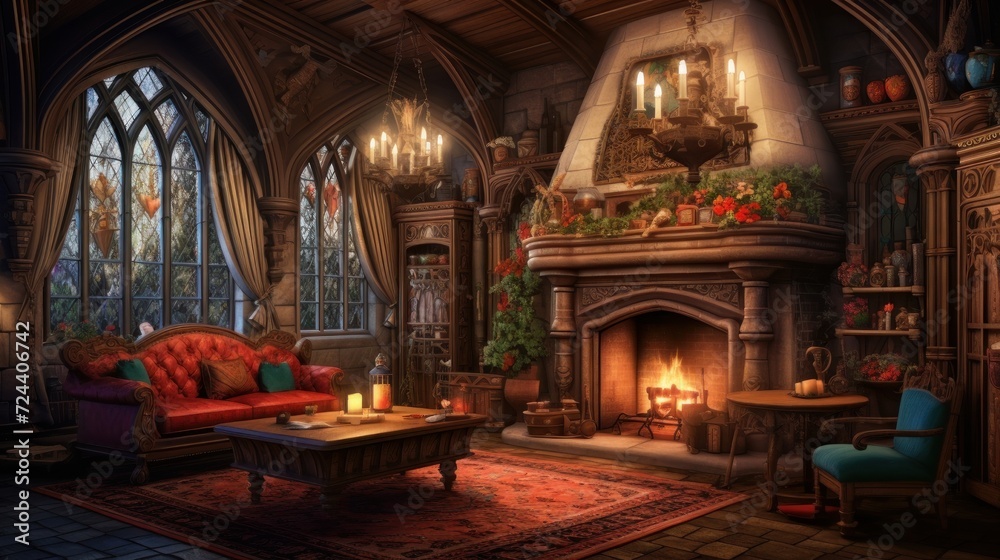 Interior of a cozy room in Renaissance style.