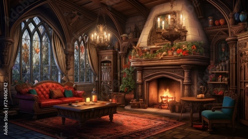 Interior of a cozy room in Renaissance style.