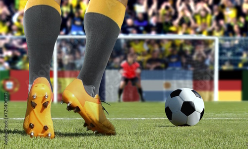 Fotografie Soccer player preparing to take penalty kick on a stadium field.