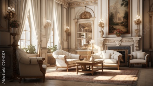 Interior of a cozy room in neoclassical style