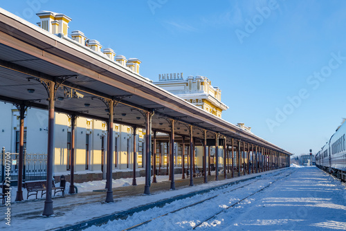 View of the oldt platform of the railway station on a sunny January day, Rybinsk