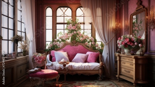 Interior of a cozy room in romantic style