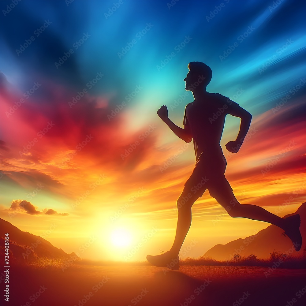 A man running with colorful background