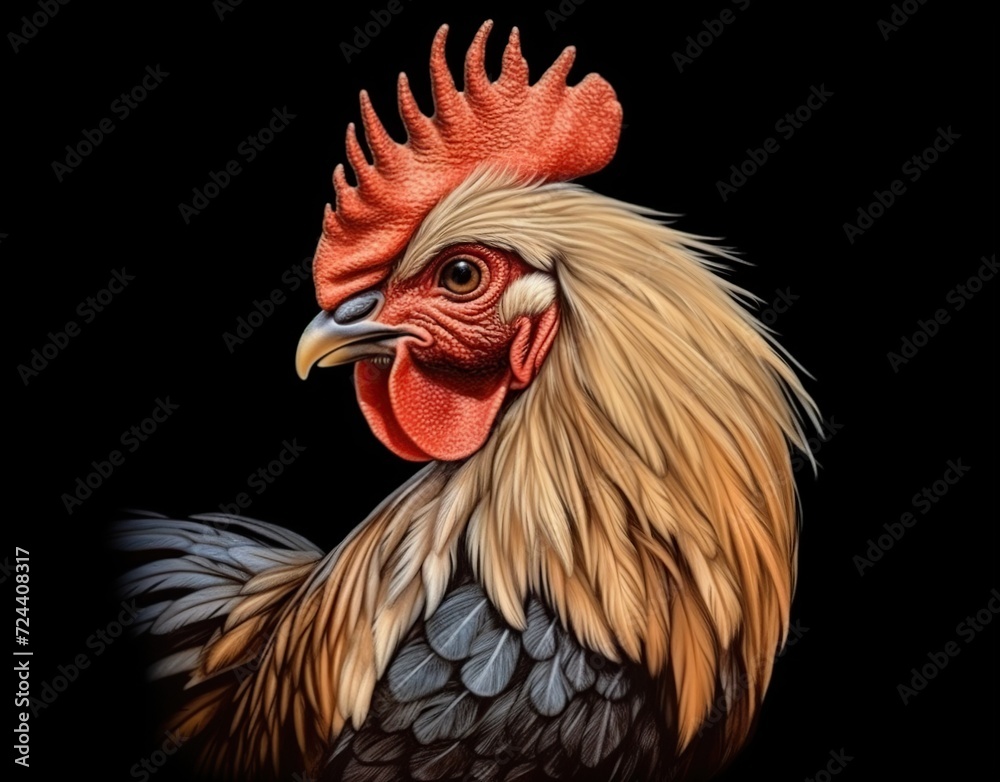 natural color rooster head illustration