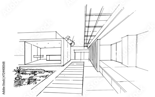 Drawing exterior and interior architectural lines. , Graphic assembly in architecture and interior design work. ,Sketch ideas for interior or exterior designs.