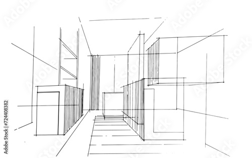 Drawing exterior and interior architectural lines. , Graphic assembly in architecture and interior design work. ,Sketch ideas for interior or exterior designs.
