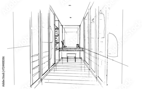 Drawing exterior and interior architectural lines. , Graphic assembly in architecture and interior design work. ,Sketch ideas for interior or exterior designs.