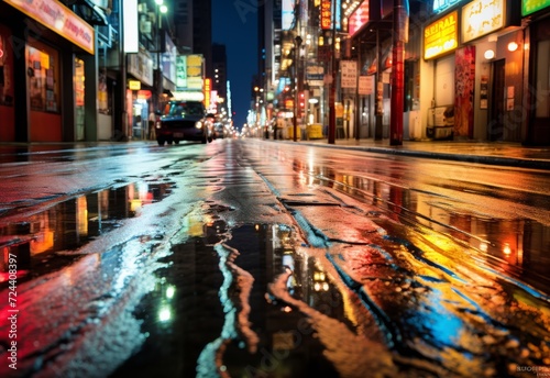 Neon-lit City Street in Night Rain