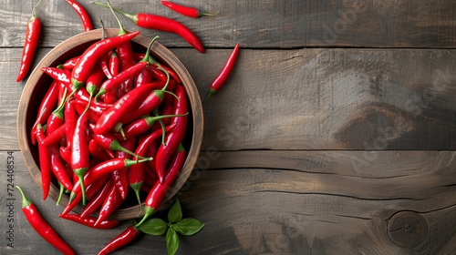 Arrangement with fresh chili peppers on a wooden backdrop