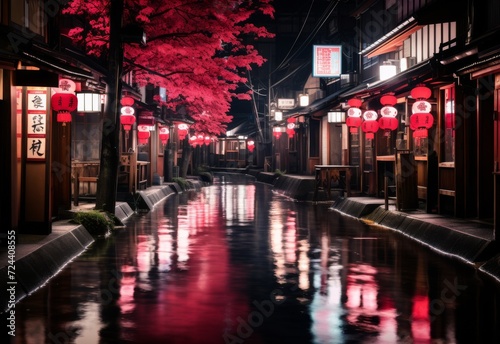 City Street With Red Lanterns on Trees © we360designs