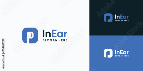Vector logo design illustration of earbuds shape in favicon box.