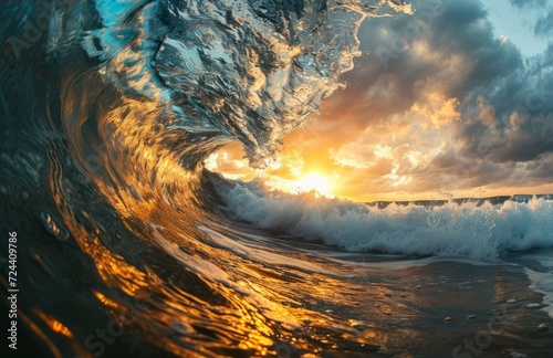 Joyful Dance of Nature: Colorful Sunset Wave Interior , Generative AI