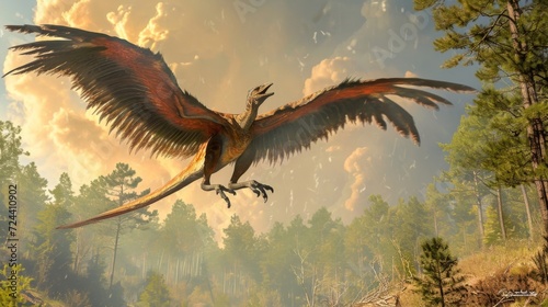 A Hatzegopteryx showing off its impressive wingspan as it performs an aerial display its guttural calls filling the air. photo