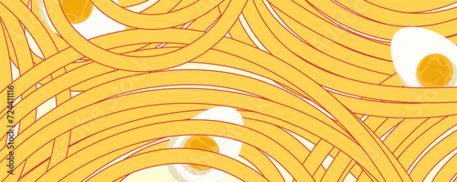Noodle Ramen Pattern with egg background. Pasta food texture spaghetti geometric. Abstract ramen ornament. Flat vector illustration. Wave texture background