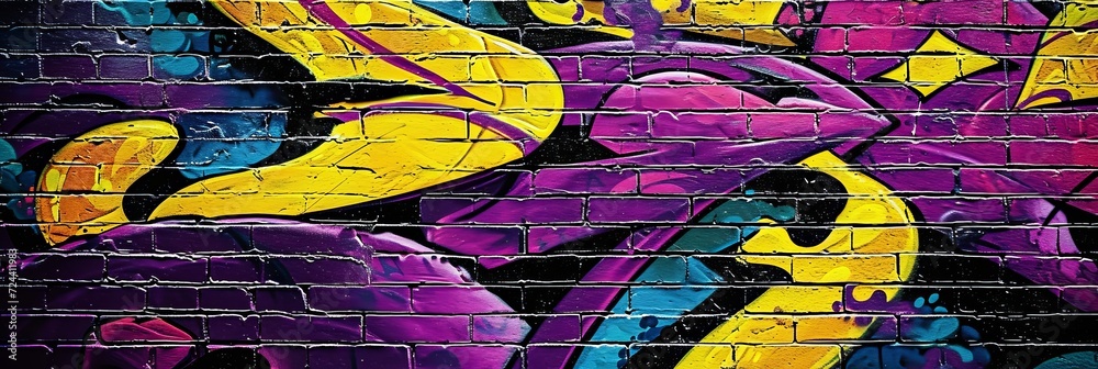 Graffiti background on a brick wall, black yellow purple. Banner Graffiti background on a brick wall, black yellow purple. Banner