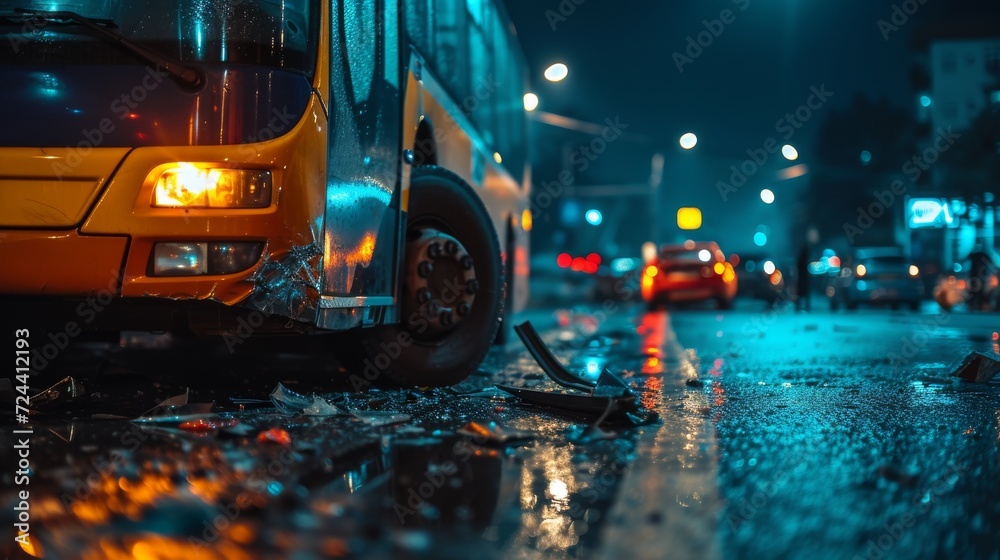 Bus crash dangerous accident on the road at night Bus crash dangerous accident on the road at night