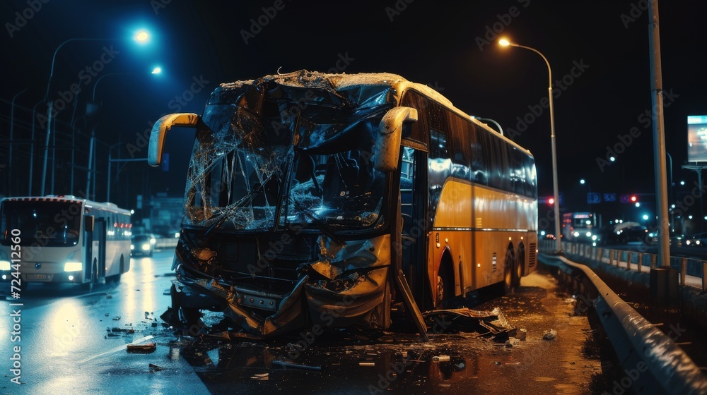 Bus crash dangerous accident on the road at night Bus crash dangerous accident on the road at night