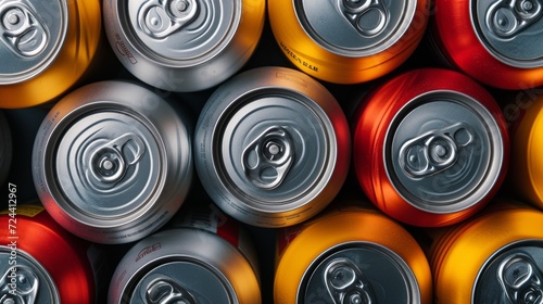 background aluminum cans of soda photo