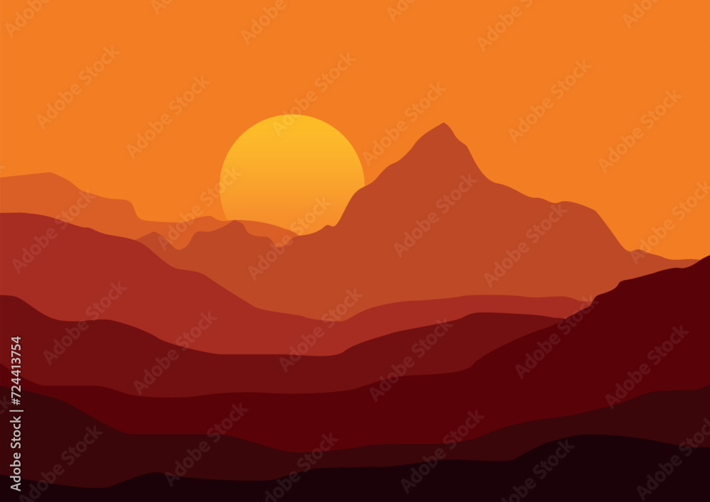 Landscape mountains for background. Vector illustration in flat style.