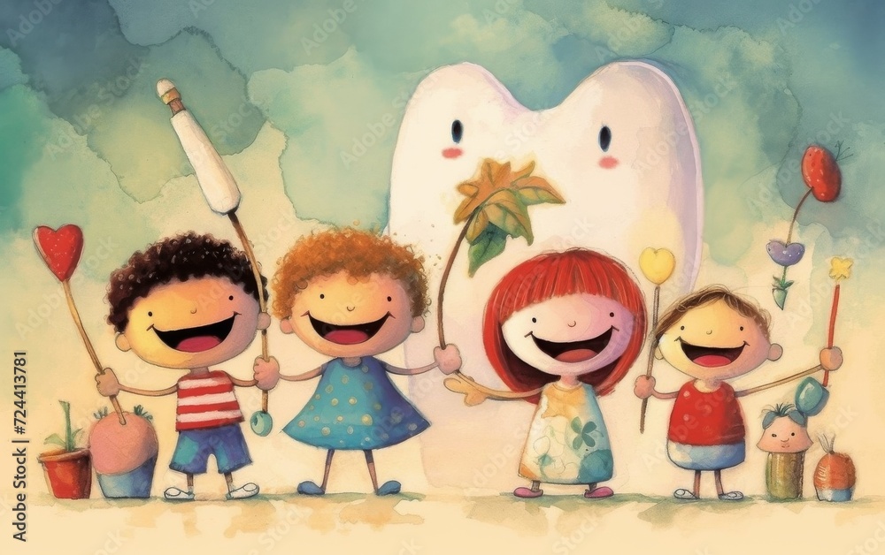 Group of Children Next to Giant Tooth Group of Children Next to Giant Tooth