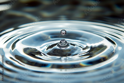 Close up of clear water drop with circular waves.