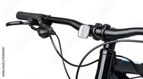 Black bicycle handlebar isolated on white background photo