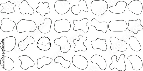 dynamic blotch and blob shapes, black outlines on white, perfect for vector illustration, patterns, wallpapers, abstract designs. Versatile for digital art projects, modern artwork, creative graphics