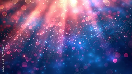 Abstract pink, magenta, and neon blue fluorescent background overlay with bokeh light blur sparkles of light, Generative AI. photo
