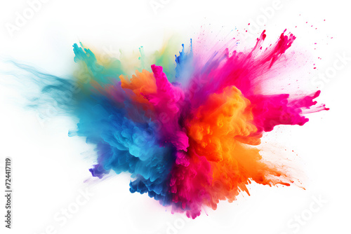 Colorful powder explosion on white background. Abstract pastel color dust particles splash, Holi hai concept © sirirat