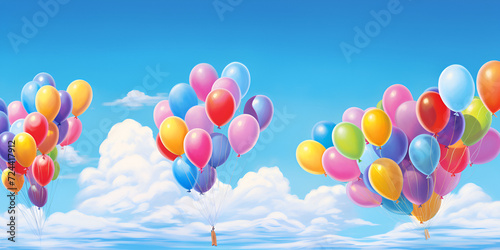 colorful balloons on sky, Balloons in the Sky and Fireworks, Birthday Balloons Loop, Flying party balloons, Generative AI