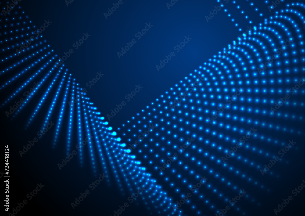 Blue neon glowing dotted linear squares abstract hi-tech background. Futuristic geometric vector design