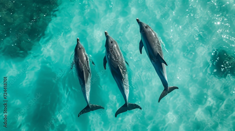 Dolphins swim gracefully through turquoise waters Dolphins swim gracefully through turquoise waters