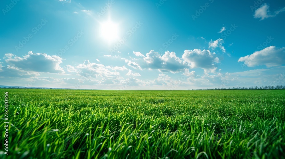 lush green field under bright in clear sky. lush green field under bright in clear sky.