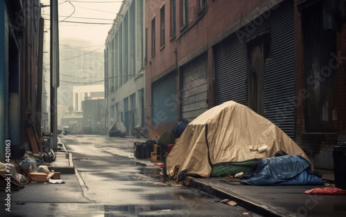 Homeless Tent on City Street © we360designs