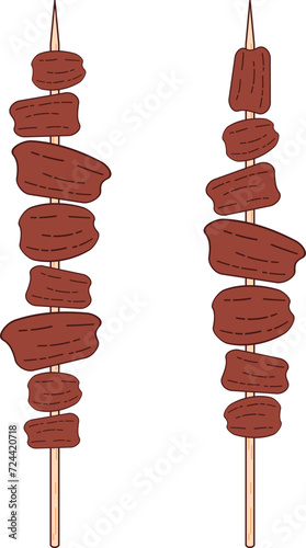 Grilled meat on wooden sticks