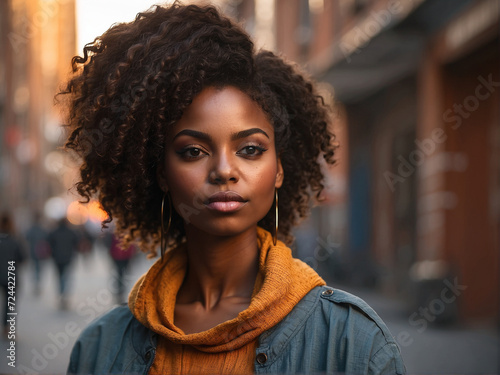 Portrait of a beautiful african american woman with afro hairstyle in the city