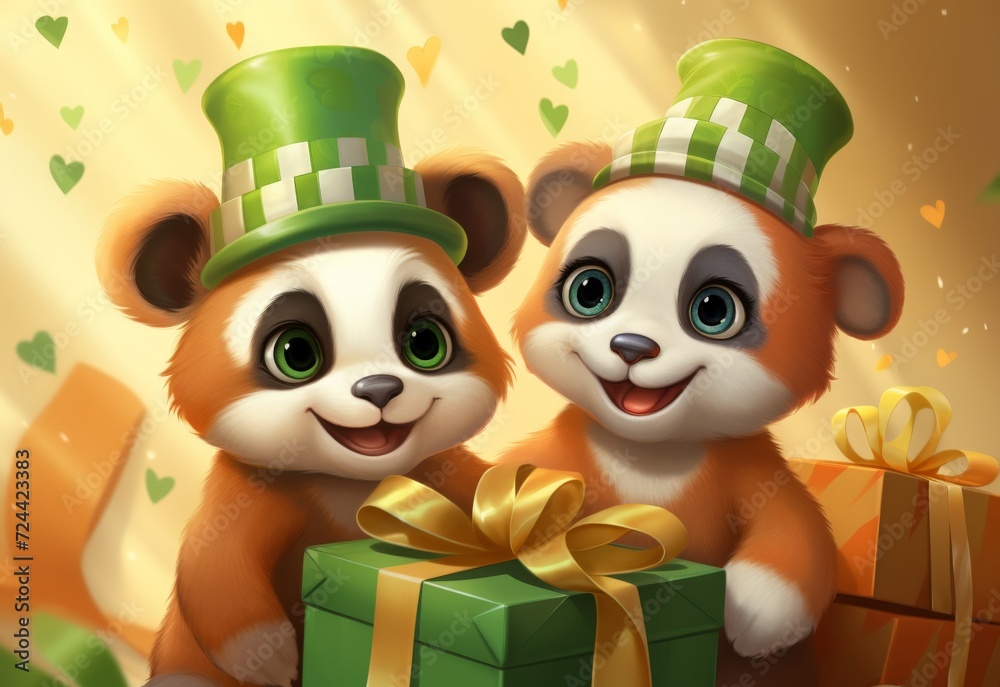Fototapeta premium Panda Bears Standing Together