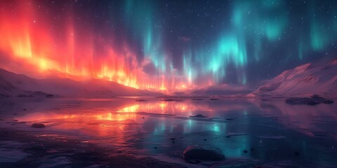 Rideaux  Vivid aurora borealis over icy landscape. enchanting natural light display. a perfect scenic backdrop for creative projects. AI  © Irina Ukrainets