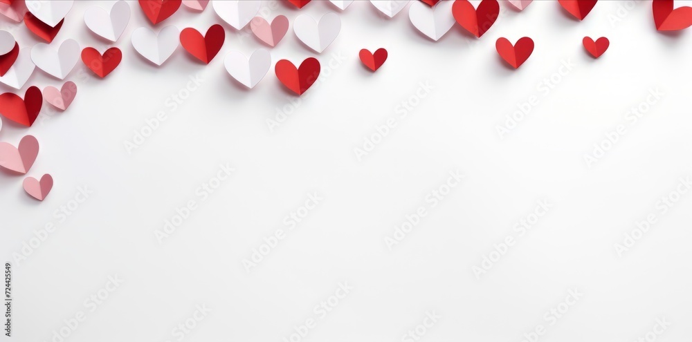 Red and white heart shape paper cut out isolated in white background. Background concept for Valentine's day, wedding and birthday
