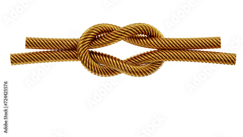 gold rope string with reef knot 3D rendering