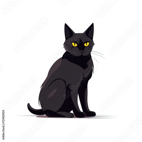black cat on a white background, isolated background, cat, kitten, studio light, clip-art, close-up scene