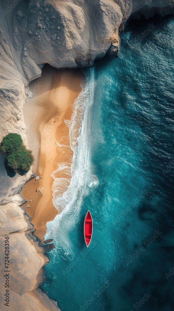Minimalistic aerial photography, beach, sand and waves