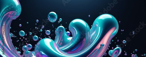 3d image of fluid abstract floating objects with holographic colors