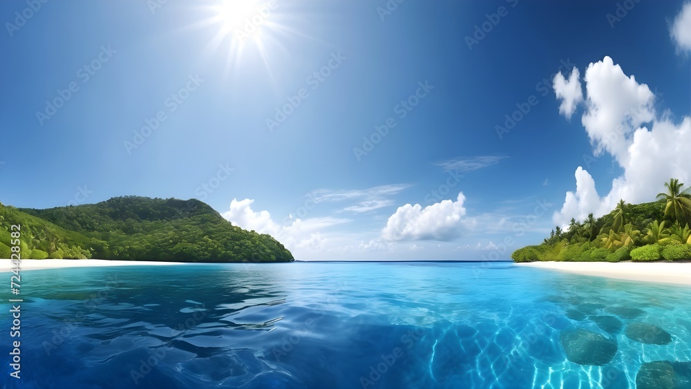 Fototapeta premium sea beach view, nature seascape view of beautiful tropical beach and sea in sunny day.