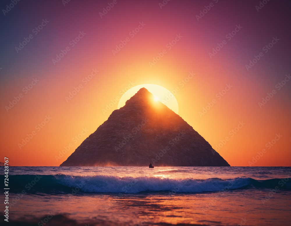 sunset over the pyramids. Created using generative AI.